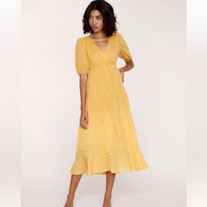 HEARTLOOM Womens Size Small Midi Dress V-neck Ruffle Hem Bohemian Yellow. Preown